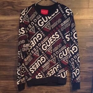 Guess Los Angeles - All-Over Logo Print Sweatshirt - Black White Red Women's